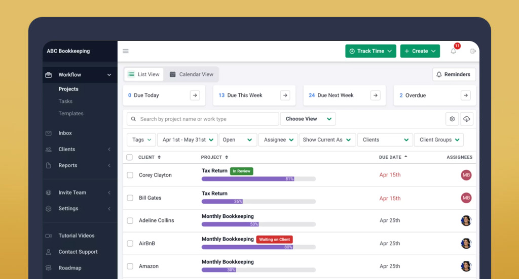 Financial Cent’s Workflow view