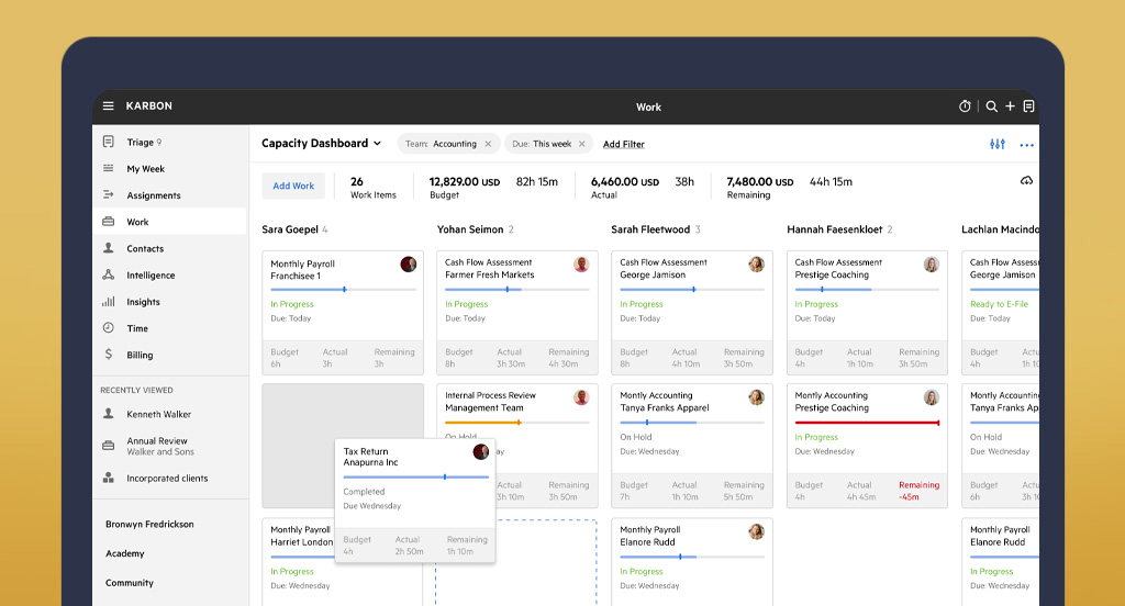 Karbon's Kanban board work view